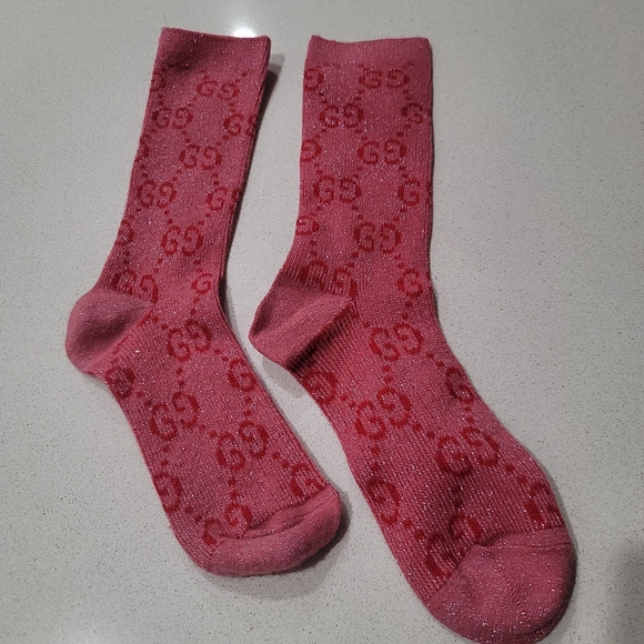 GG Design Pink & Gold Shimmer Calf High Socks - Picture 1 of 3